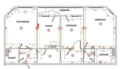 Schema de cablare într-un apartament cu trei camere