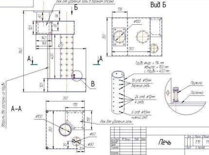 Schema pentru construcția sobei în lucru