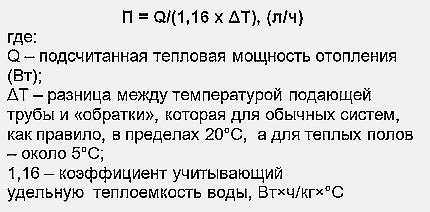 Formula pentru determinarea performanței unei pompe de circulație