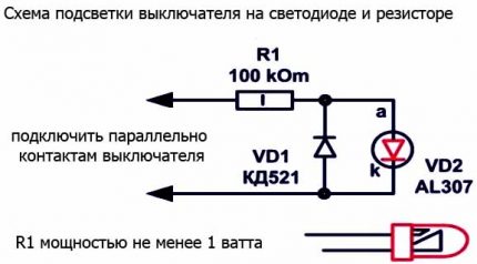 Schema de conectare a comutatorului de pe LED și registru