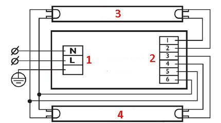 Conectarea a două lămpi pe balasturi electronice