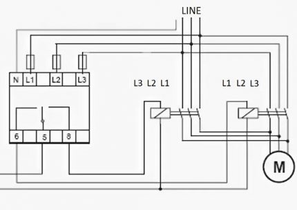 Schema de conectare a releului de control de fază